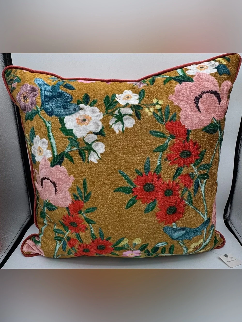 Anthropologie Alva Floral Cotton Velvet Pillow